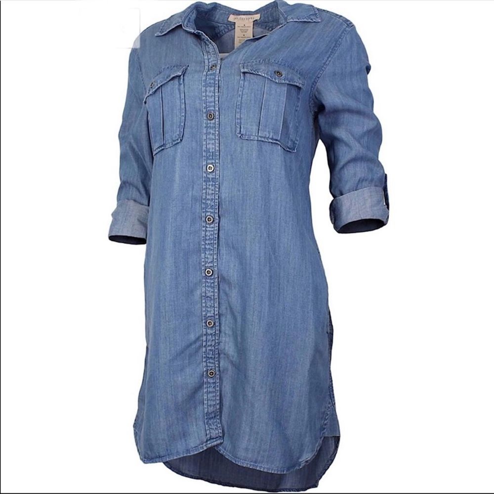 Philosophy Light Blue Denim Shirt Dress